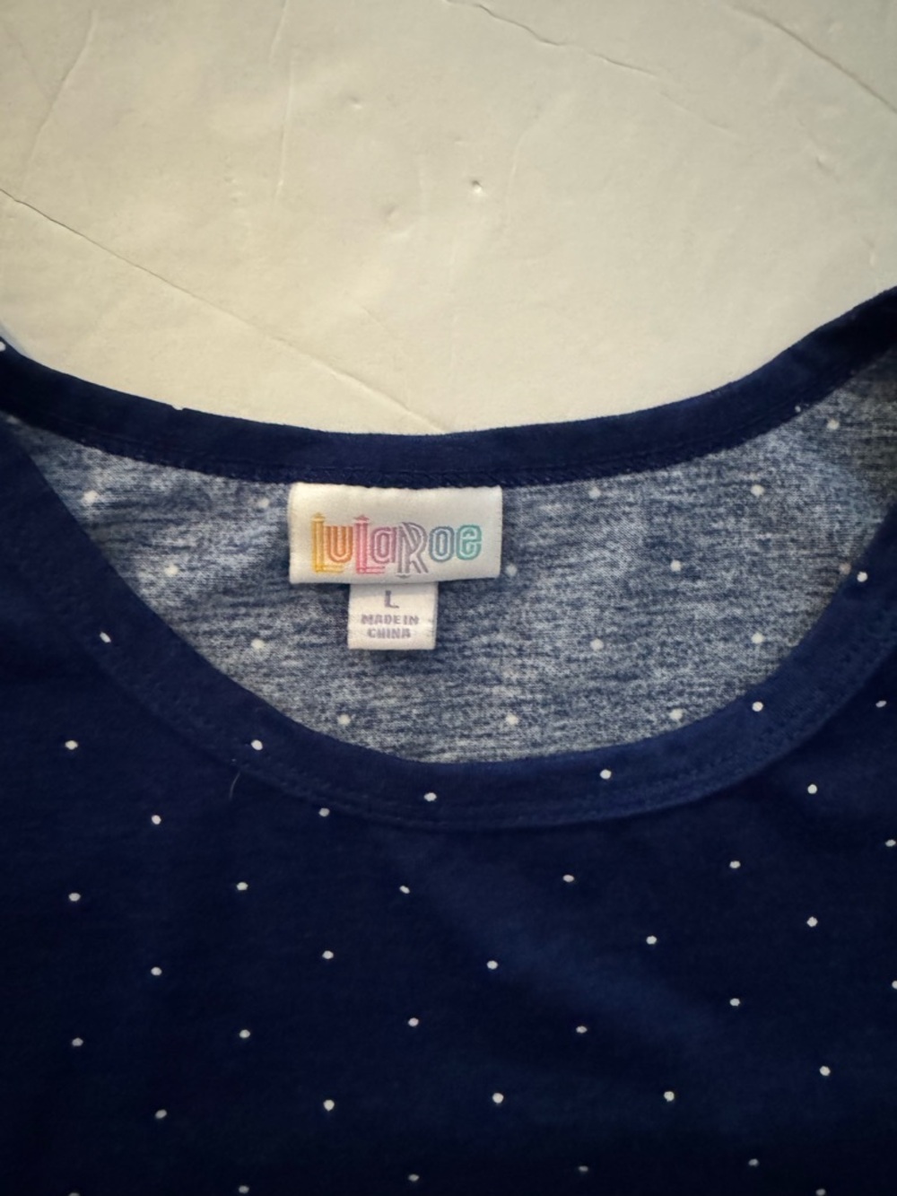 LuLaRoe Navy Top with White Micro Dots